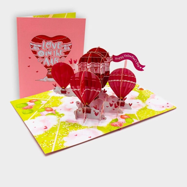 Pop-Up Karte romantische Heißluftballons – 3D Grußkarte für Liebe & Valentinstag